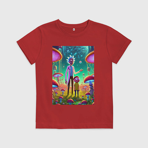 Детская футболка Morty and Rick on a neon planet / Красный – фото 1