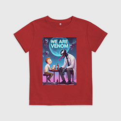 Футболка хлопковая детская Беседа Морти с Риком-Веномом - нейроарт фантазия, цвет: красный