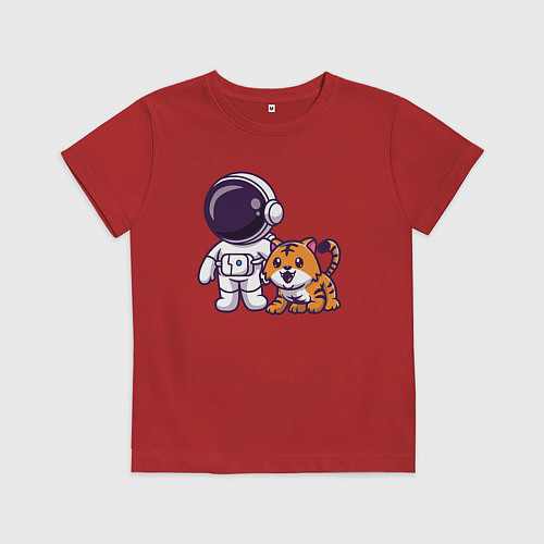 Детская футболка Космонавт и тигрёнок / Красный – фото 1