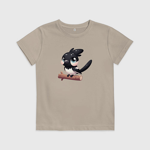 Детская футболка Милая сорока на ветке / Миндальный – фото 1