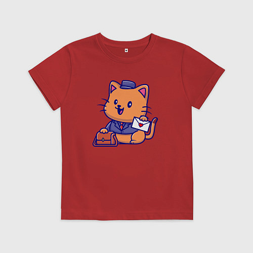 Детская футболка Котик почтальон / Красный – фото 1