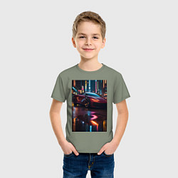 Футболка хлопковая детская Суперкар и неон, цвет: авокадо — фото 2