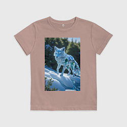 Футболка хлопковая детская Кристальный волк на снегу, цвет: пыльно-розовый