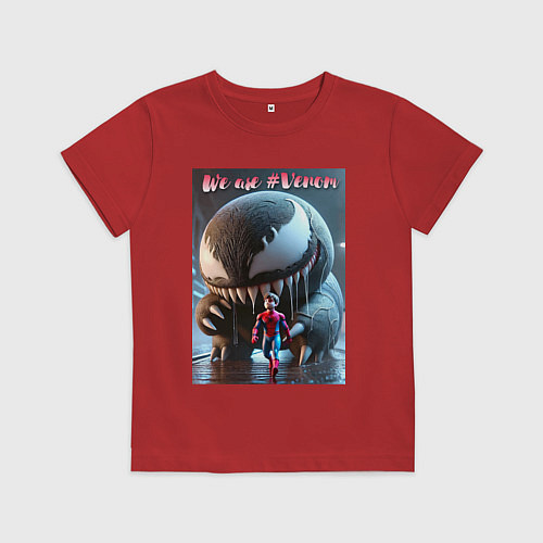 Детская футболка Мультяшные Веном и человек паук - мем / Красный – фото 1