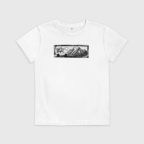 Детская футболка Внедорожник, велосипед и горы - оффроад / Белый – фото 1
