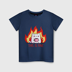 Футболка хлопковая детская Cat - this is fine, цвет: тёмно-синий