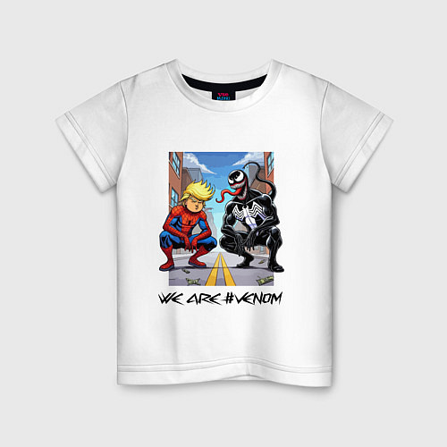 Детская футболка Трамп-паук и Веном сидят на кортах - нейроарт / Белый – фото 1