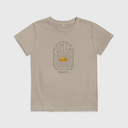 Детская футболка Эмблема с солнцем в стиле бохо с надписью / Миндальный – фото 1