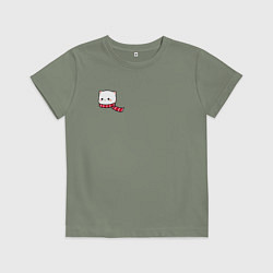 Футболка хлопковая детская Милый белый котик в шарфике для пары, цвет: авокадо