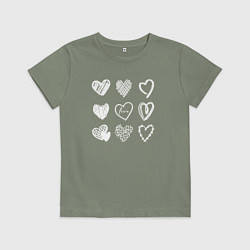 Футболка хлопковая детская Hearts love hand draw, цвет: авокадо