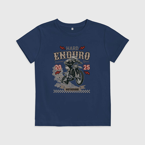Детская футболка Мотоцикл Хард эндуро, экстремальная езда / Тёмно-синий – фото 1