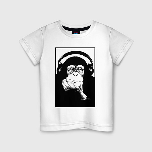 Детская футболка Monkey in the headphones / Белый – фото 1