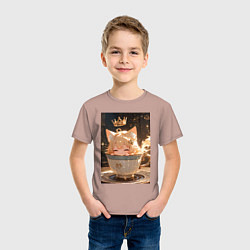 Футболка хлопковая детская Кошечка с короной в чашке, цвет: пыльно-розовый — фото 2