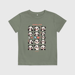 Футболка хлопковая детская Панда и сердечки, цвет: авокадо