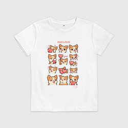 Футболка хлопковая детская Милая собачка с сердечками, цвет: белый