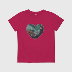 Футболка хлопковая детская Сердце девушка с тигром, цвет: маджента