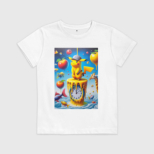 Детская футболка Funny Pikachu and fishes - surrealism / Белый – фото 1