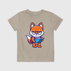 Футболка хлопковая детская Лисичка с книгой, цвет: миндальный