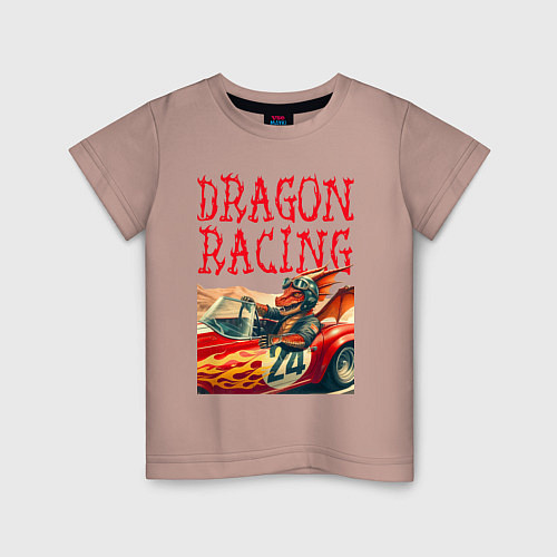 Детская футболка Dragon cool racer - ai art / Пыльно-розовый – фото 1