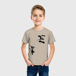 Футболка хлопковая детская Девочка и дракончики, цвет: миндальный — фото 2