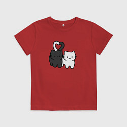 Футболка хлопковая детская Влюбленные котики - черный и белый, цвет: красный