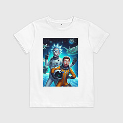 Футболка хлопковая детская Космонавты Рик и Морти - нейроарт фантазия, цвет: белый