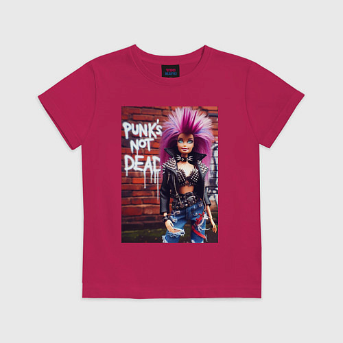 Детская футболка Punks not dead - cool Barbie ai art / Маджента – фото 1