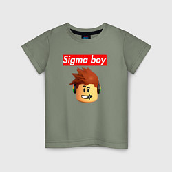 Футболка хлопковая детская Sigma boy roblox head - мем Роблокс Сигма бой, цвет: авокадо