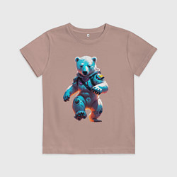 Футболка хлопковая детская Белый медвежонок - киберпанк, цвет: пыльно-розовый