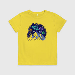 Футболка хлопковая детская Космос над горами, цвет: желтый
