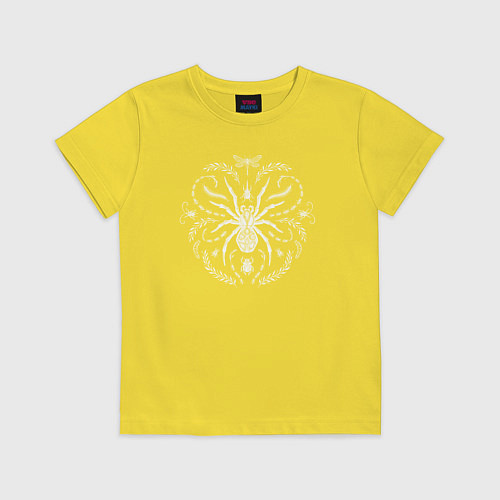 Детская футболка Паук стрекоза и жуки белые / Желтый – фото 1