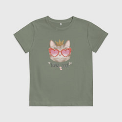 Футболка хлопковая детская Кошка принцесса в розовых очках super cool, цвет: авокадо