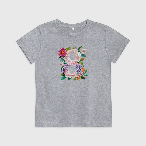 Детская футболка 8 марта - цветы восьмёркой / Меланж – фото 1