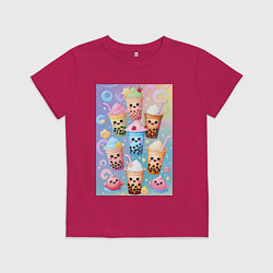 Футболка хлопковая детская Улыбающиеся яркие разноцветные стаканчики с bubble, цвет: маджента