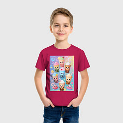 Футболка хлопковая детская Улыбающиеся яркие разноцветные стаканчики с bubble, цвет: маджента — фото 2