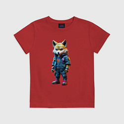 Футболка хлопковая детская Уличный лисёнок - нейроарт, цвет: красный