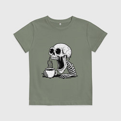 Футболка хлопковая детская Skeleton with coffee, цвет: авокадо