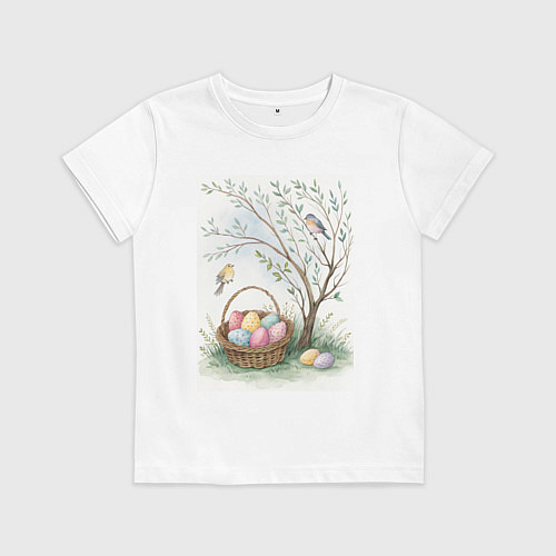 Детская футболка Пасхальная открытка, акварель / Белый – фото 1
