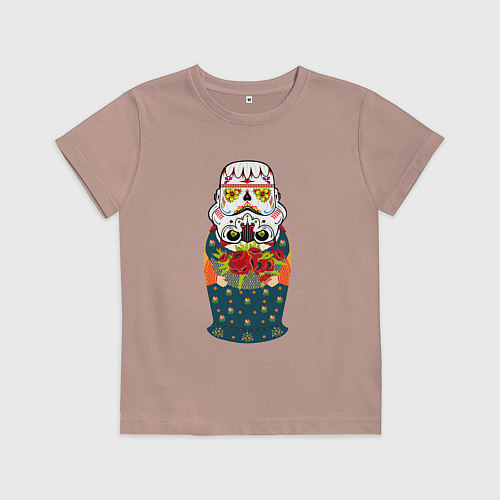 Детская футболка Матрешка в расписном шлеме имперского штурмовика / Пыльно-розовый – фото 1