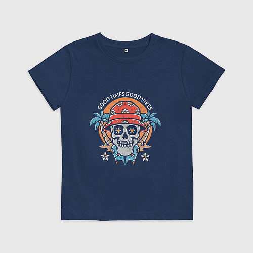 Детская футболка Череп в панаме / Тёмно-синий – фото 1