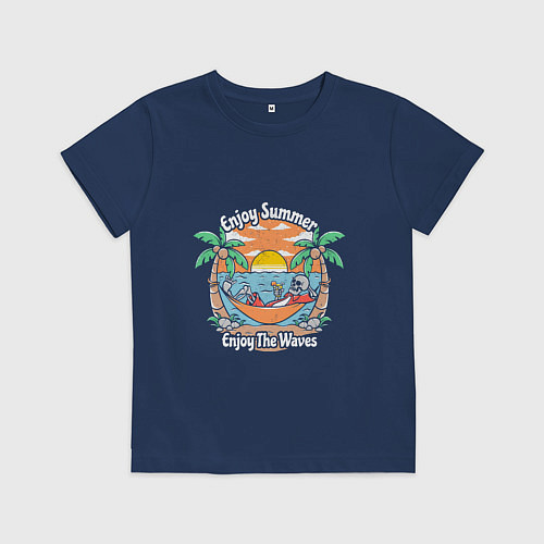 Детская футболка Скелет на чиле / Тёмно-синий – фото 1