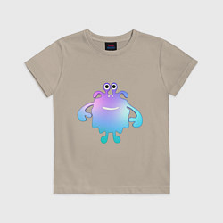 Футболка хлопковая детская Monster cartoon blue purple, цвет: миндальный