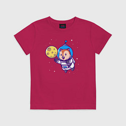 Футболка хлопковая детская Белочка в космосе, цвет: маджента
