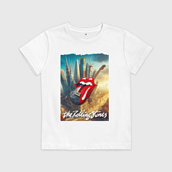 Футболка хлопковая детская Rolling Stones - logo-guitar, цвет: белый