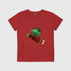 Футболка хлопковая детская Зеленый монстр на красной ракете, цвет: красный