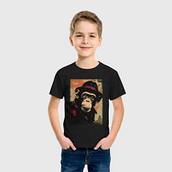 Футболка хлопковая детская Обезьянка детектив в шляпе, цвет: черный — фото 2