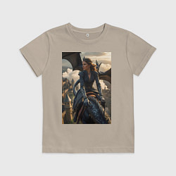 Футболка хлопковая детская Королеву преследует дракон, цвет: миндальный