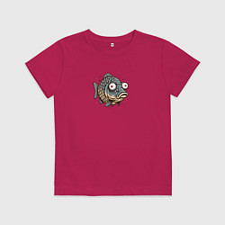 Футболка хлопковая детская Забавная рыба с выпученными глазами, цвет: маджента