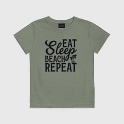 Футболка хлопковая детская Еда сон пляж, цвет: авокадо
