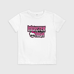 Футболка хлопковая детская Monster High надпись, цвет: белый